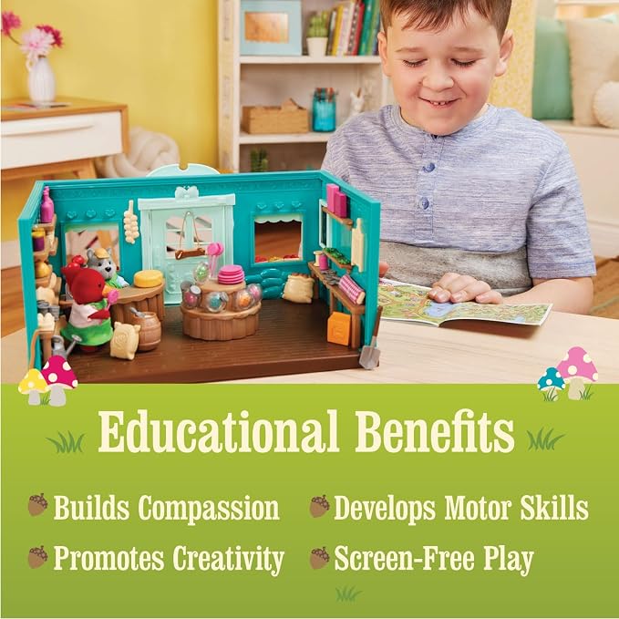 Li'l Woodzeez – Pass – the – Pasta Restaurant Playset – 41 Pieces Dollhouse Set with Table, Benches, Food & Accessories for Imaginative Roleplay – Compatible with Figurines 3+ Years