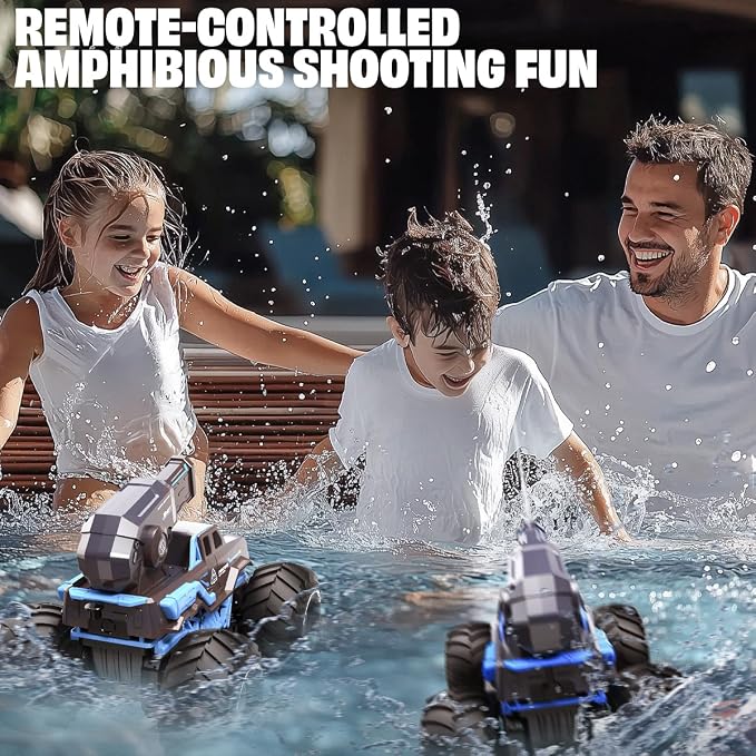 BEZGAR Remote Control Monster Truck, RC Boat Amphibious Cars Pickup Monstertruck with Shooting Water Gun - Pool Toys 4WD Waterproof All-terrian Off-Road Vehicles Gifts for Kids Boys Adults