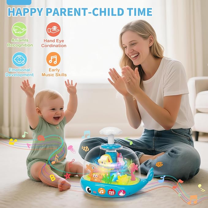 Baby Toys 6-12 Months, Musical Aquarium Infant Toys for 7 8 9 10 11 Months, Early Learning Educational Toy with Sound, Press Glow Spin for Cause and Effect, Christmas Birthday Gifts for Boy Girl