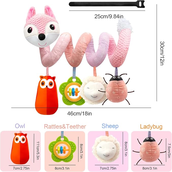 MONSTIME Car Seat Toys Infant Toys 0-6 Months, Newborn Toys 0-3 Months Brain Development for Carseat Stroller Crib with Music Rattles Teether, Baby Toy for 0 3 6 9 12 Boys Girls