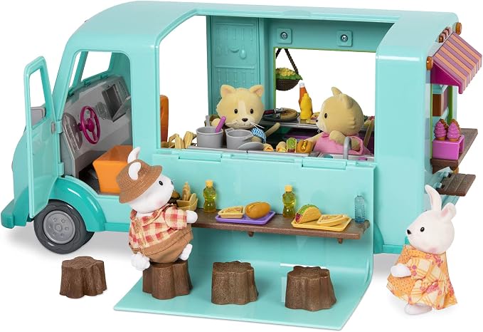 Li'l Woodzeez – Honeysuckle Sweets Food Truck with 89 Pieces Toy Set, Ice Cream Machine & Kitchen Accessories, Miniature Play Food, Collectible Toys for 3+ Years
