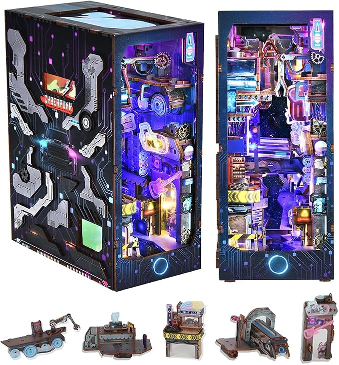DIY Book Nook Kit,New DIY Dollhouse Booknook Bookshelf Insert Decor,3D Wooden Puzzles with LED,Book Nook Miniature Kit,Birthday Easter Home Decor for Teens Adult-Endless Dimensions