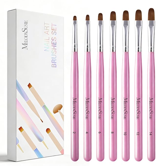 MelodySusie Gel Nail Brush 7Pcs Nail Art Brushes Nail Art Tips Nail Brushes for Nail Art Nail Painting Brush Pen Set for Home and Salon Use