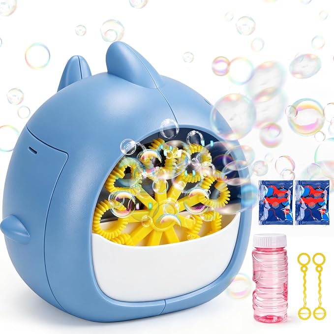 JONEG Bubble Machine Toys for Kids 3-8 Years Old - Bubble Blower Maker with Solutions, Outdoor Toy, Birthday Gift for 3 4 5 6 7 8 Year Old Girls Boys Toddlers
