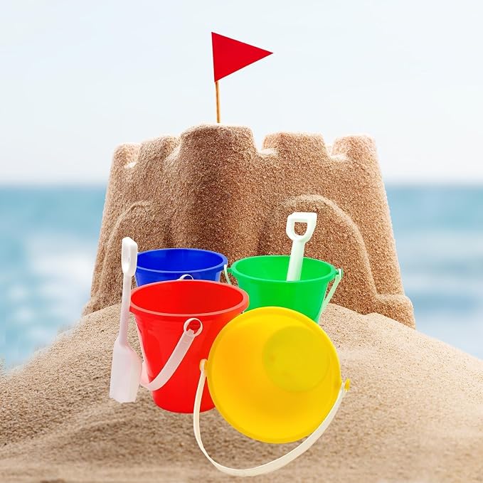 The Dreidel Company Beach Day Playsets, Play Set Includes 1 Sand Bucket, 1 Shovel, Birthday Treats for Boys and Girls, Party Favors for Children, 5.25" Beach Set (24-Pack)