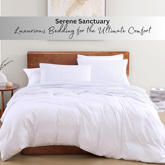 LANE LINEN California King Bed Sheets 100% Organic Cotton - Ticking Stripe | GOTS Certified Organic Cotton Percale Cal King Sheet Set - For Hot Sleepers, All-Season Comfort, For Master Suites