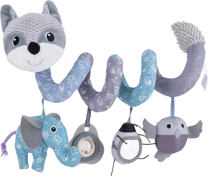 Jollybaby Crib Stroller Car Seat Toys for Baby 0-3-6-9-12 Months, Tummy Time Hanging Sensory Toys for Newborn with Music Box and Teether, Spiral Carseat Toy for Infant Boys Girls Gifts (12-Grey Fox)