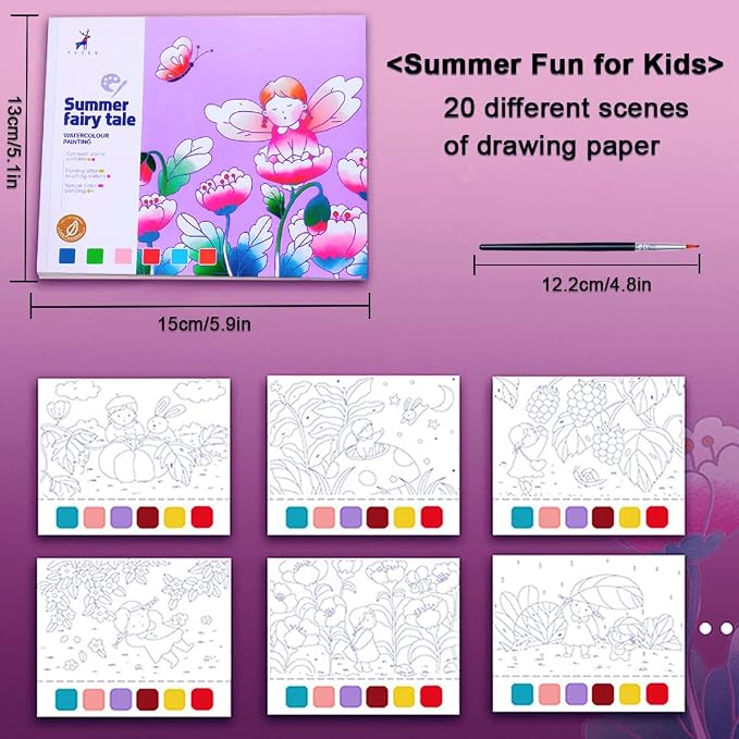 JUNQIU Watercolor Coloring Books for Kids Ages 4-8, Pocket Watercolor Painting Book for Toddlers, Arts and Crafts for Girls Gifts, Stocking Stuffers For Kids