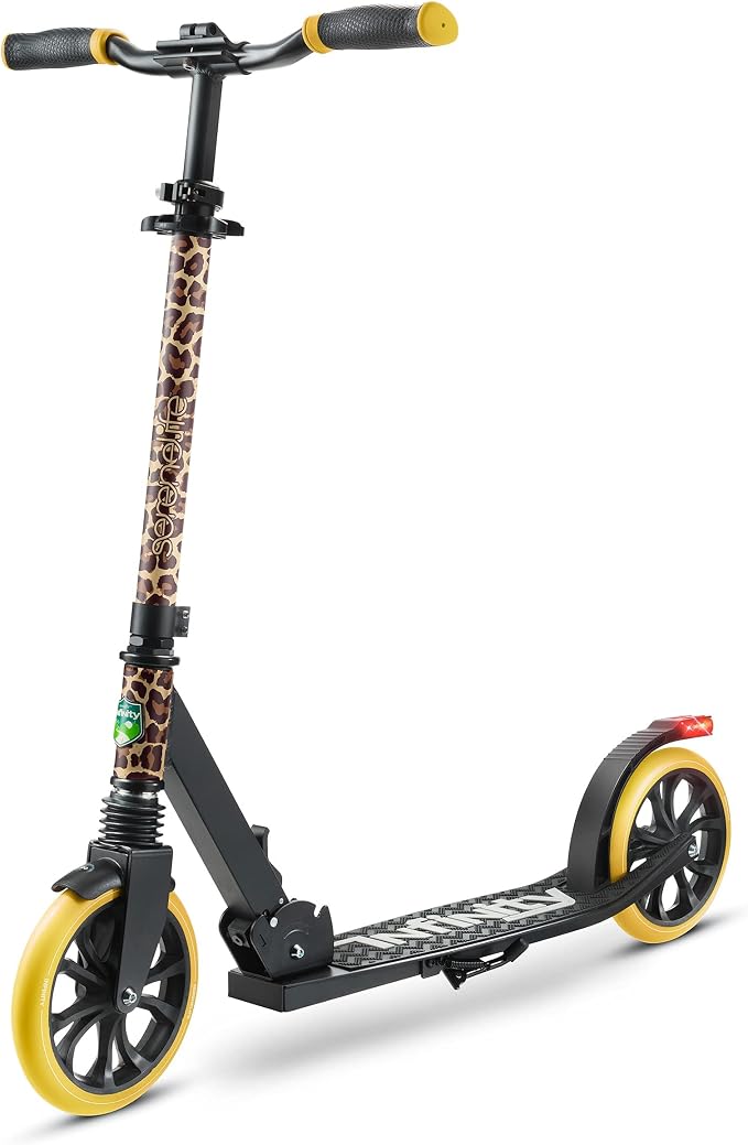 SereneLife Kick Scooter Adult Teenagers Kids- 2 Wheel Kids Scooter with Adjustable T-Bar Handlebar - Alloy Anti-Slip Deck - Portable Folding Scooters for Kids with Carrying Strap - Leopard