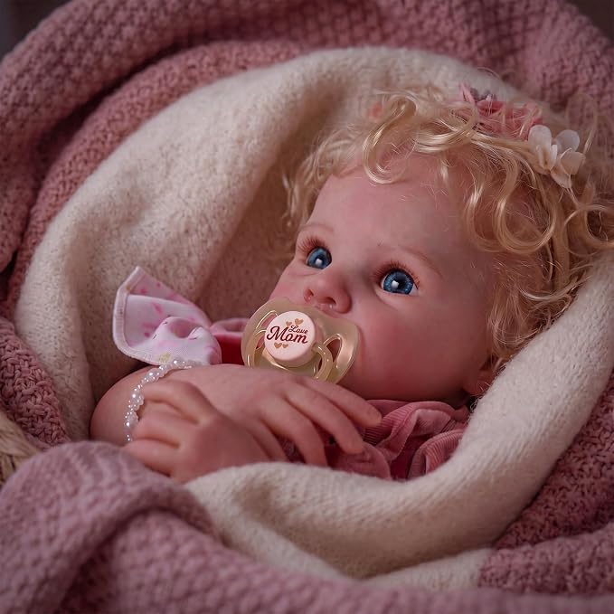 BABESIDE Reborn Baby Dolls - 17 Inch Soft Body Realistic Baby Doll Girl Lovely Awake Blond Curly Hair Girl Real Life Baby Dolls with Gift Box for Kids Age 3+ Collectors