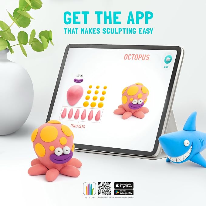 HEY CLAY Colorful Modeling Air Dry Clay for Kids 6 cans with Fun Interactive Instructions App - Kids Activities Age 3+ (Ocean: Clownfish, Discus Fish, EEL)
