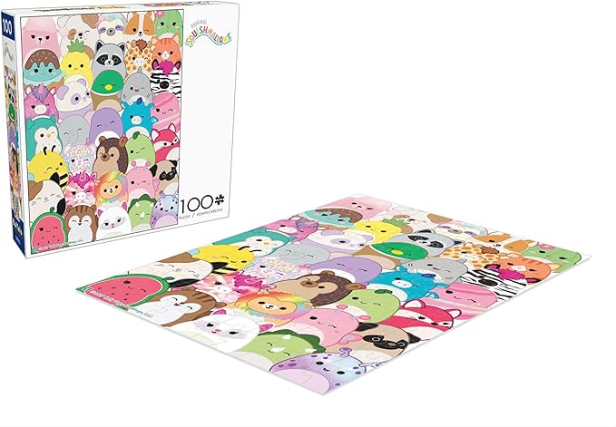 Buffalo Games - Squishmallows Buddies 100 Piece Jigsaw Puzzle, Family Puzzle Ages 6+, Made in USA, Recycled Premium Board, Full-Color Poster