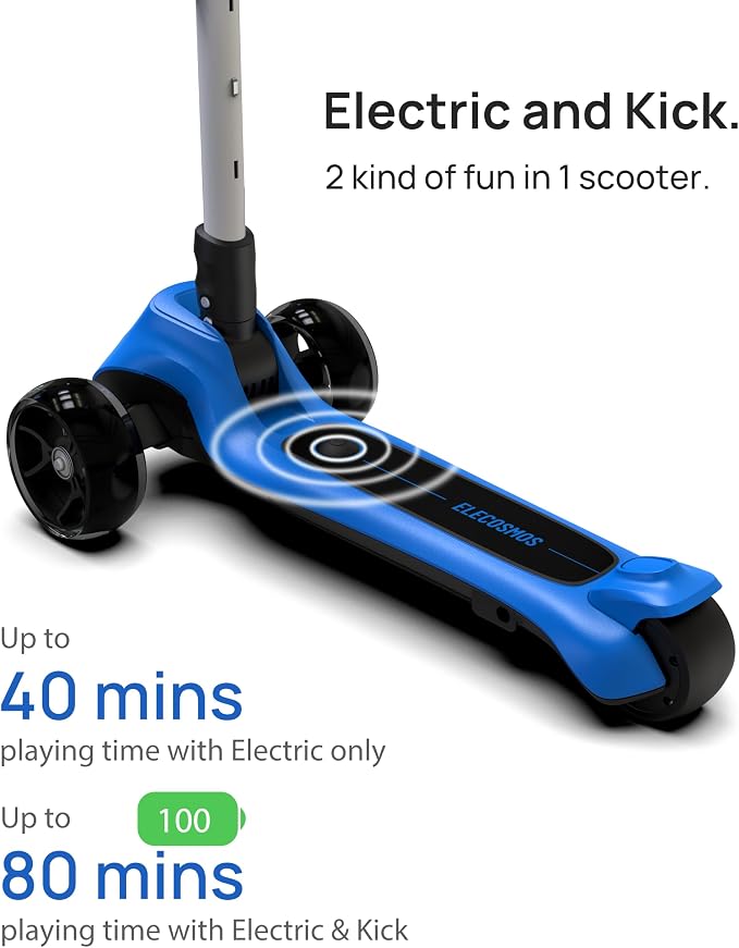 ELECOSMOS Kids Electric Scooter for Age 4-9, Light Up 3-Wheeled Scooter with Big LED Wheels, Wide Flashing Deck, Adjustable Height