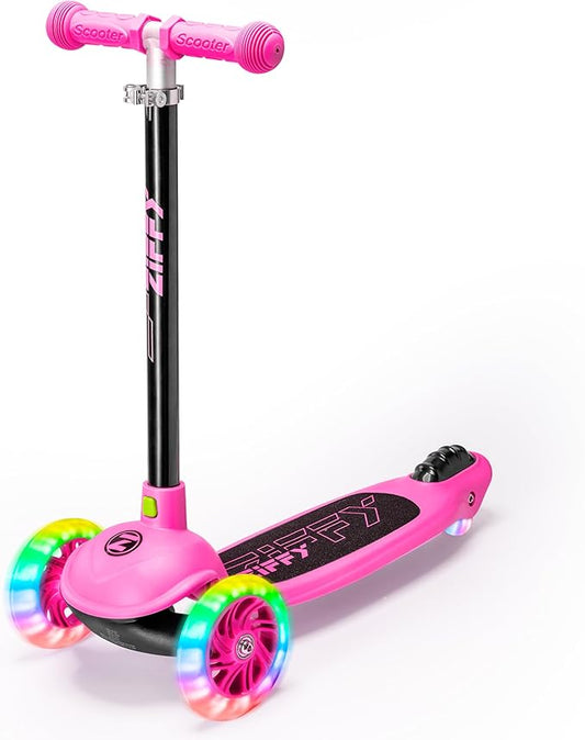 JOVA ZIFFY Multicolor 3 Wheel Scooter for Kids 3-5, Toddler Kick Scooters with LED Light-Up Wheels for Boys and Girls, 5 Adjustable Height and Lean-to-Steer Design, Support up to 110 lbs
