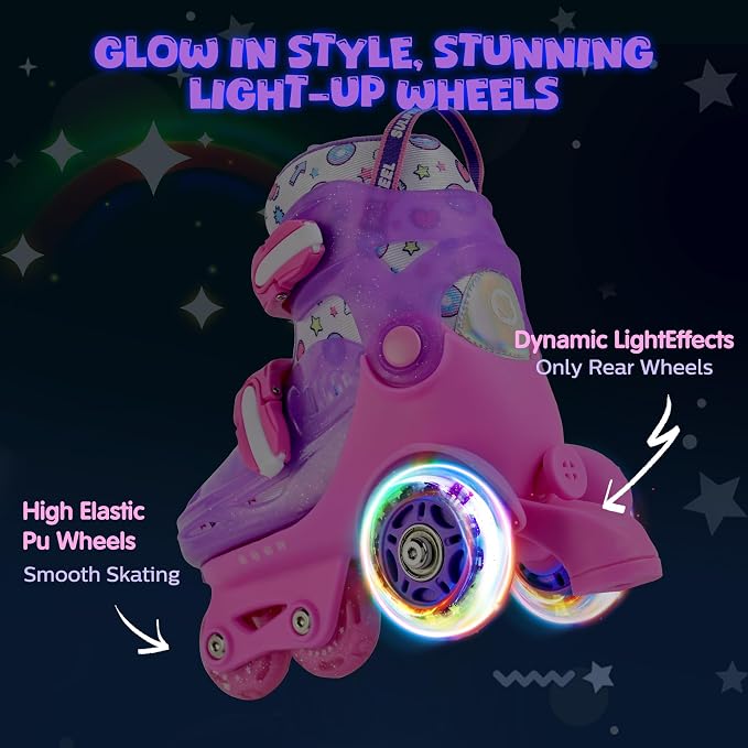 SULIFEEL Adjustable Roller Skates for Girls Boys Kids,Fun Illuminating Light Up Flash Wheels Three-Point Type Balance Suitable for Beginners Indoor Roller Skating