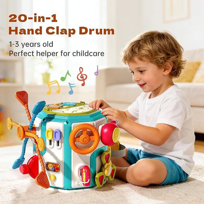 ZIYOSTAR 20-in-1 Busy Board Activity Cube, Educational Sensory Learning Toy for 1 2 3 Year Old Toddlers, Developmental Fine Motor Skills, Shape Sorter & Music Toys Gift for Boys Girls 1-3 Years Old