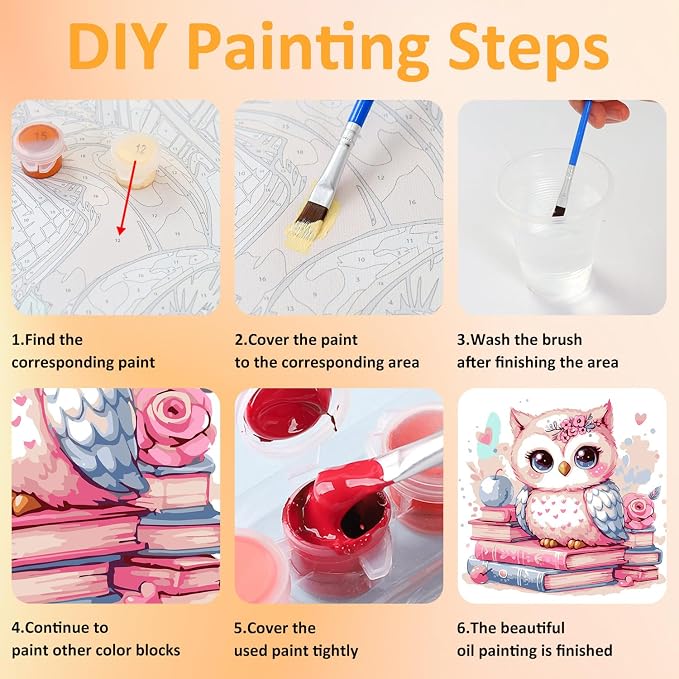 Paint by Numbers Kit for Kids with Frame, Owl Paint by Numbers for Kids Ages 4-8-12, DIY Owl Acrylic Oil Painting for Home Wall Art Decor Gift 7.8x7.8 inch (with Frame Easel)