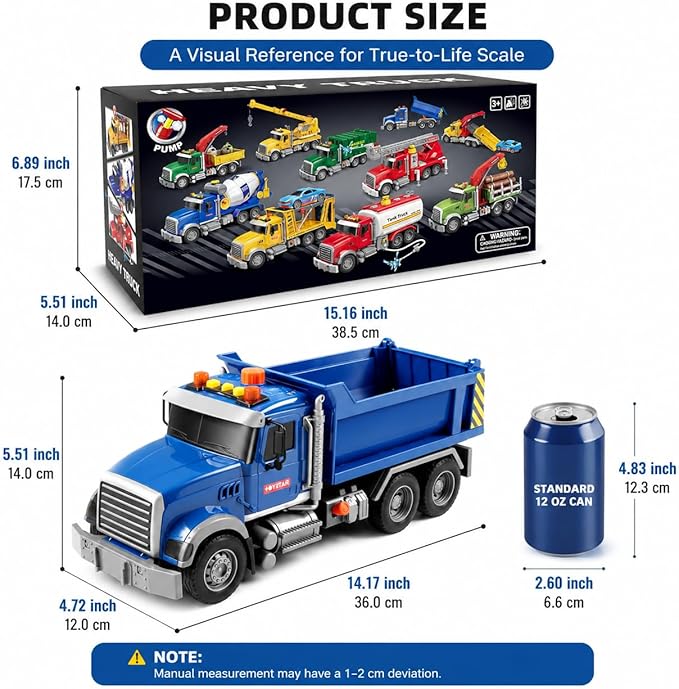 14" Blue Large Dump Truck Toy,Construction Trucks for Boys Girls 3 4 5 6 7 8 Years Old with Lights & Sounds,Holiday and Birthday Gift