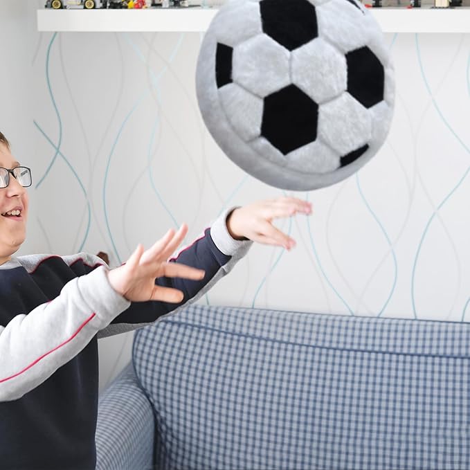 Soccer Pillow - Fluffy Plush Throw Pillow, Soft Stuffed Round Cushion, Decorative Sports Toy Gift for Kids, Boys, Girls, Child, Baby Room Decor