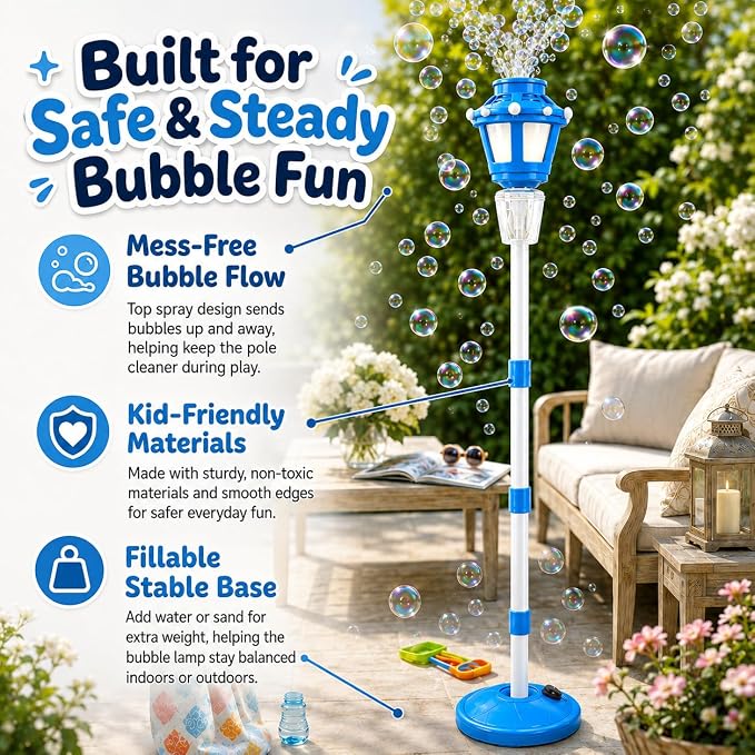 Bubble Machine with Light for Outdoor, Automatic Bubbles Blower Maker for Kids & Adults, Bubble Blower and Wand Toy, Battery Bubbles Blower Machine for Wedding Birthday Party