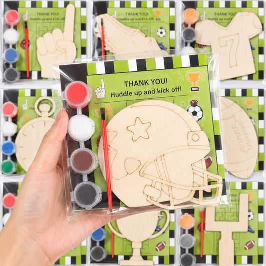 Bafeil 24 Set Football Party Favors Wooden Painting Crafts Kit, Sports-Themed First Year Down Birthday Party Decorations, American Rugby Crafts DIY, Return Gifts Goodie Bag Classroom Prizes