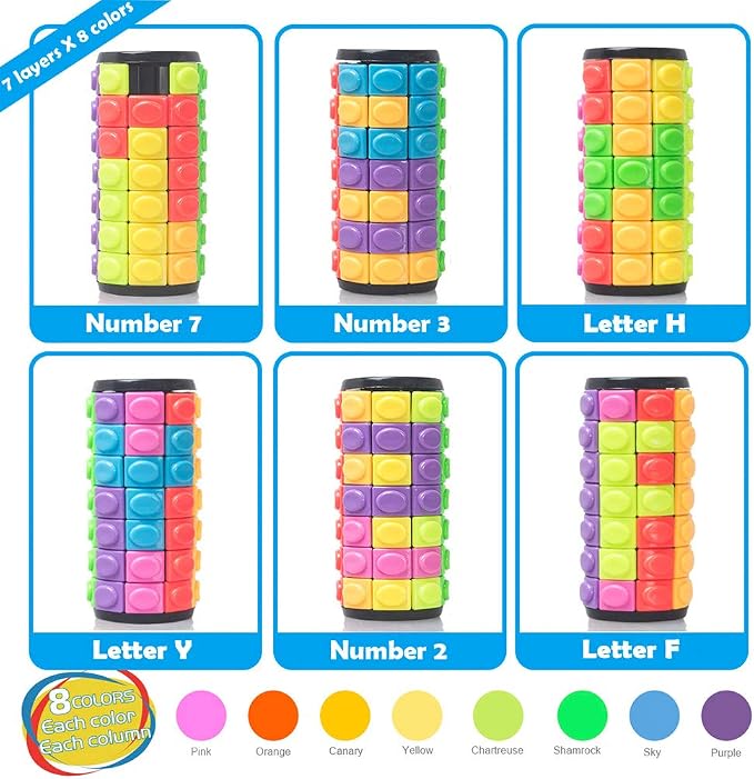 R.Y.TOYS Rotate and Slide Puzzle-Design Patent,Fidget Toys(Restore Order/Create Patterns) 8 Colors,7 Layers-Detach Piece for Quick Play,Brain Teaser,Sensory Toys,Birthday Gifts,Easter Basket Stuffers