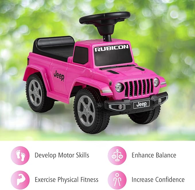 INFANS Kids Ride On Push Car, Licensed Jeep Foot-to-Floor Sliding Toddler Toy with Engine Sound, Horn, Under Seat Storage, Baby Walking Racer Gift for Boys Girls Age 1.5-3 (Pink)