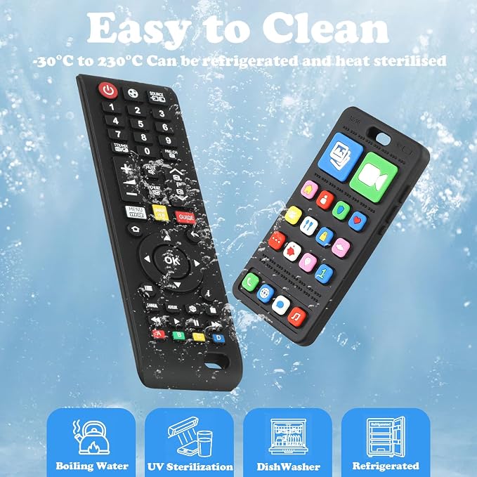 Baby Teether Toy Play Phone and TV Remote Control Shape Teething Toys for Babies 3-24 Months, Chew Toys for Infants Teething Relief, Freezer BPA Free