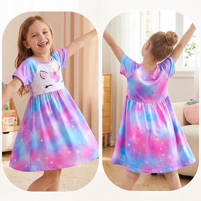 Play Tailor Doll and Girl Matching Nightgown Unicorn Outfit Pajamas Night Dress for Girls and 18" Dolls Clothes