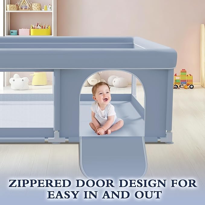 XVISHX 50 x 50 Inch Baby Playpen, Playpen for Babies and Toddlers, Baby Play Pen Playard for Indoor & Outdoor Active Center Game Fence, with Skin-Friendly Fabric and Soft Breathable Mesh, Grey