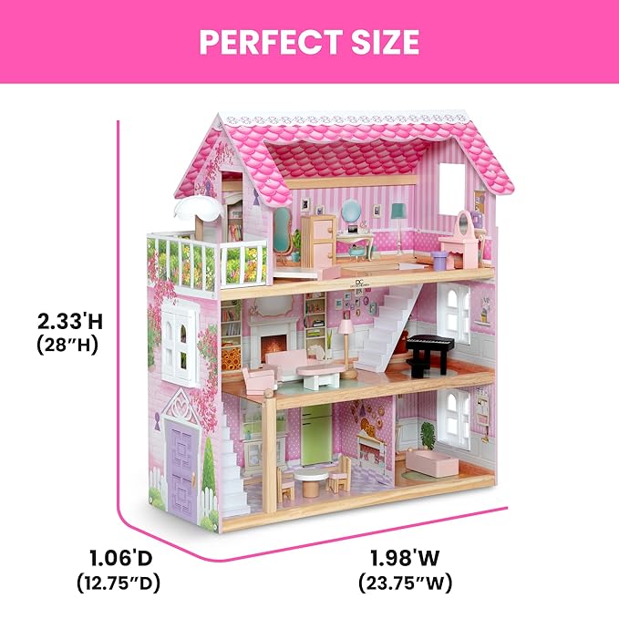 Delta Children Little Gem Dollhouse - 3-Story Dollhouse with 4 Rooms - Includes 16 Accessories - Fits 5-inch Dolls - Pretend Play Dream Gift for Ages 3+