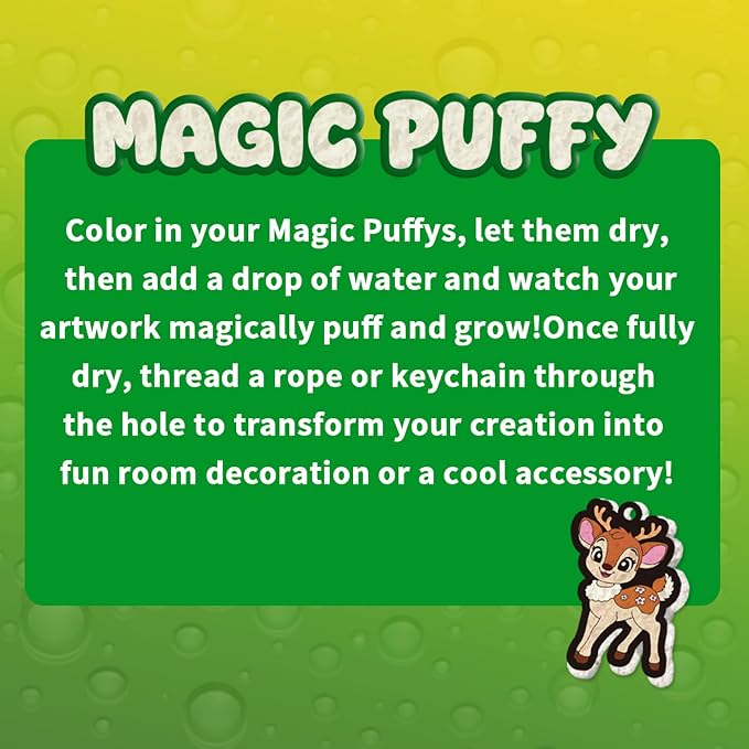 3D Art Kit Aqua Magic Puffs Animals, 15 Mess-Free Paint by Number Craft for Kids, DIY Coloring Kits,Christmas&Travel Gifts & Stocking Stuffer for Girls and Boys, Art Projects with Puff Markers