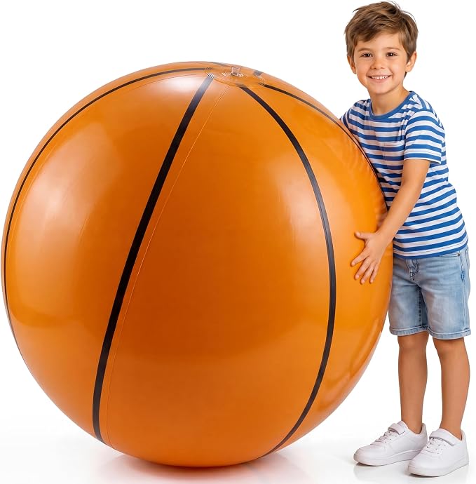 24-Inch Giant Beach Balls - (3-Pack) Inflatable Basketball Beach Balls - Extra Large Blow Up Pool Balls for Kids, Summer Pool Toys, Basketball Party Decorations & Sports Theme Decorations
