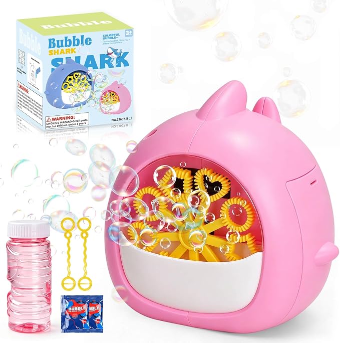 Aooess Shark Bubble Machine for Kids Age 4-8: Automatic Bubble Blower Machine Toy Cute Animal Bubble Maker Toy for Toddlers Boys Girls Age 3+, Summer Outdoor Party Birthday Gift, Pink