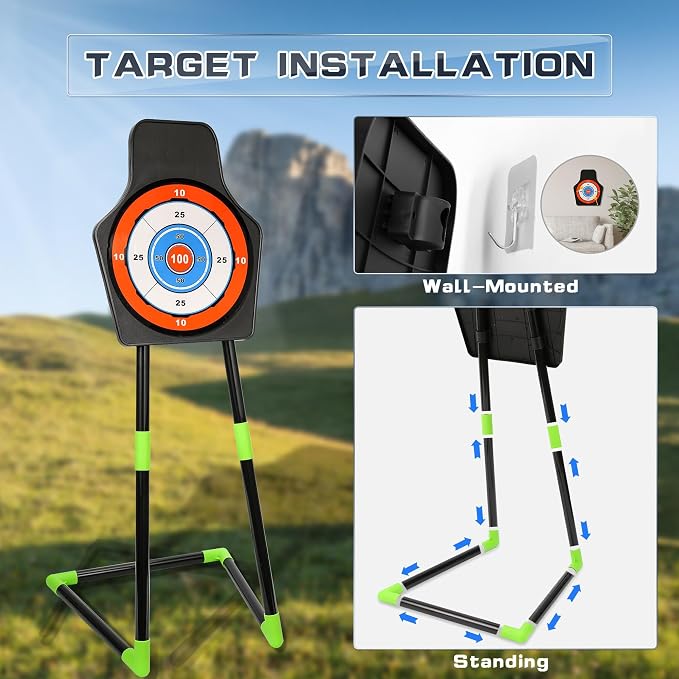 Bow and Arrow Set for Kids, 2 Pack LED Light Up Archery Set with 20 Suction Cup Arrows, Indoor and Outdoor Toy for Boys Girls Age 4-8 8-12 with Standing Target&2 Quivers, Birthday Gift 3-12 Years Old