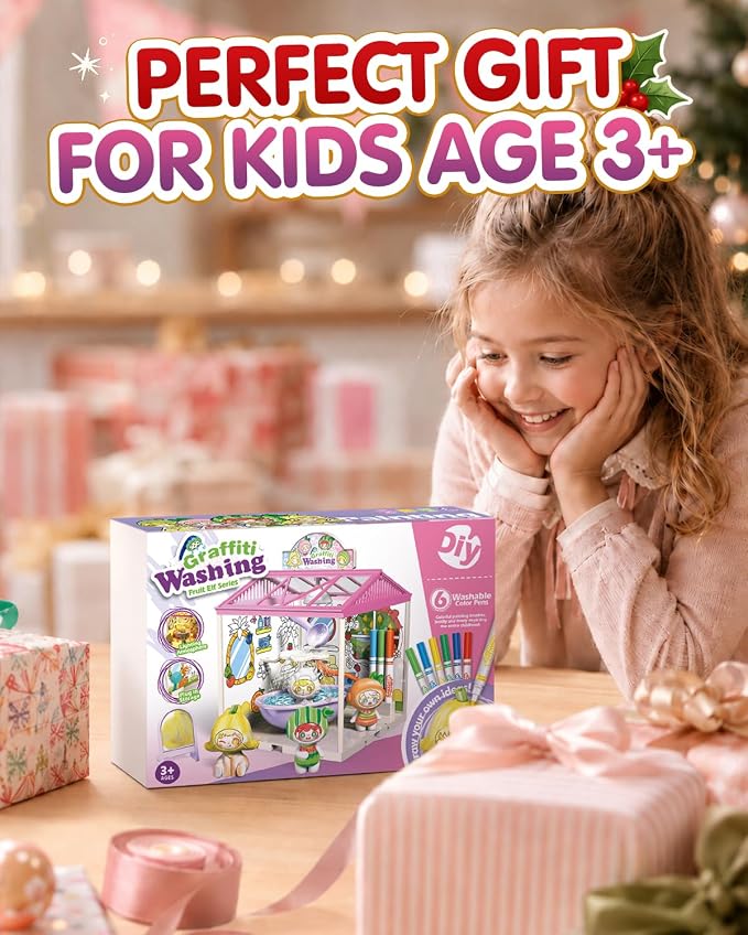 Kids DIY Pet Washable Paint Art and Crafts Toys with 4 Fairy Figurines | Drawing Toys for Kids, Clean DIY Painting Kit 6 Washable Markers Creative Gift for Kids, Playset for Girls & Boys, Ages 3+
