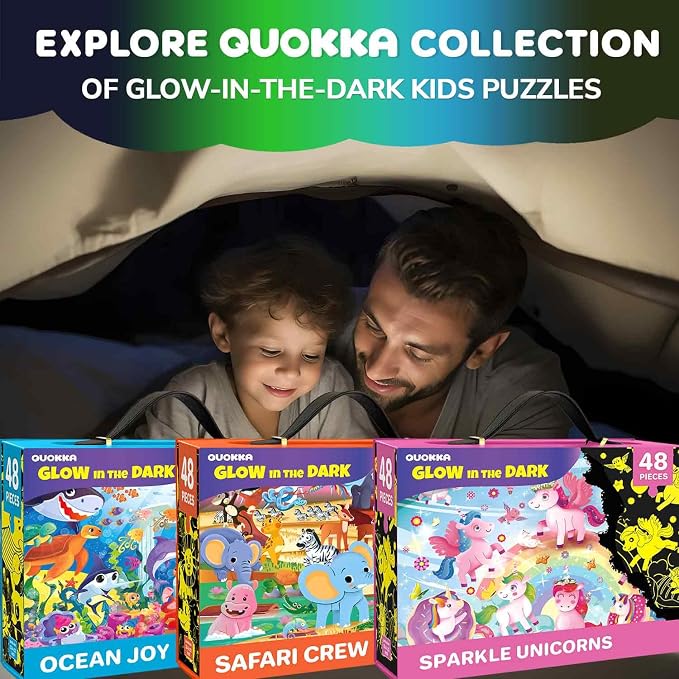 QUOKKA Giant Floor Puzzles for Kids Ages 4-6 – 2x3 Ft Glow in the Dark Jumbo Jigsaw Puzzles for Kids Ages 3-5 – 48 Large Pieces Magic Fantasy Unicorn Scene for 4-8 yo – Toy with Gift Box for Toddlers