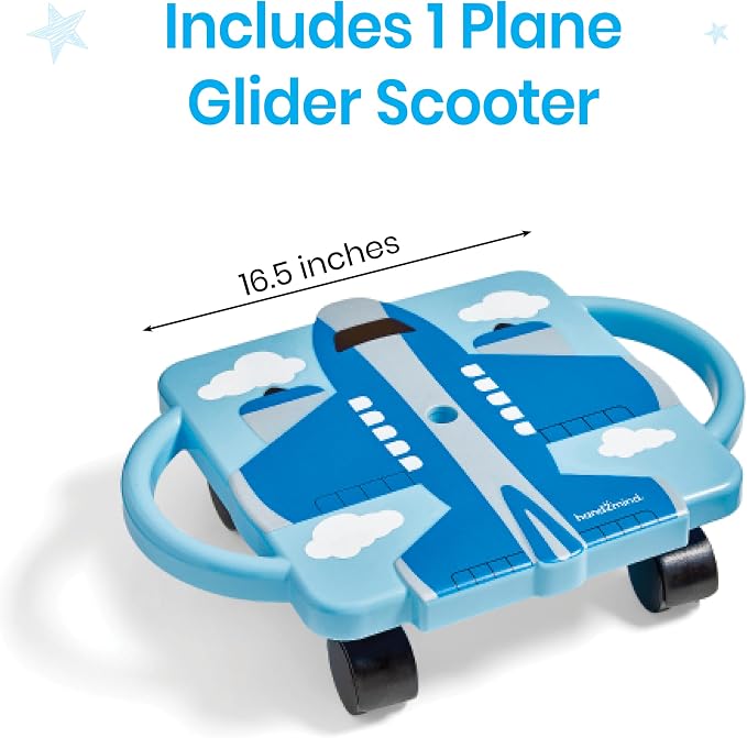 hand2mind Blue Plane Glider Scooter Board, Floor Scooter Board, Gross Motor Toys, Kids Exercise & Physical Education Equipment, Playground Toys, Indoor Active Play, Toddler Outdoor Activities