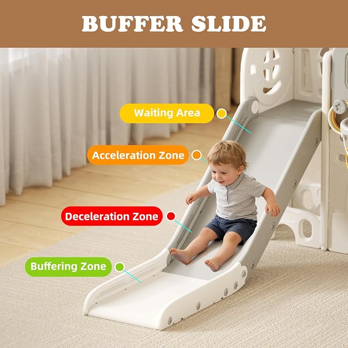 XJD 8 in 1 Toddler Slide Set, Kids Slide for Toddlers Age 1+, Climber Slide PlaySet with Basketball Hoop and Ball,Outdoor Indoor Playground for Toddlers 1-3 (Gley, Small)