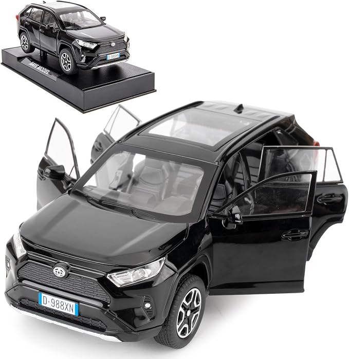 WAKAKAC Model Car 1/32 RAV4 Alloy Diecast Collectible Toy Car with Light and Sound Toy Vehicle Door Can Be Opened for Boys Kids Toddler Gift (Black)
