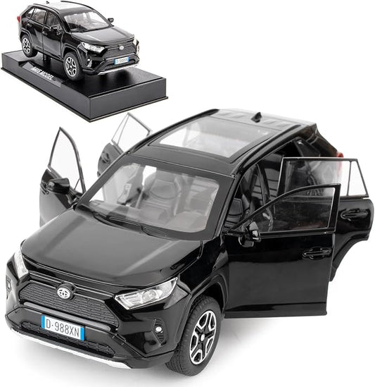 WAKAKAC Model Car 1/32 RAV4 Alloy Diecast Collectible Toy Car with Light and Sound Toy Vehicle Door Can Be Opened for Boys Kids Toddler Gift (Black)