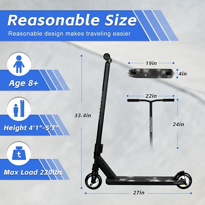 FREEDARE Pro Scooter Stunt Scooter Complete Trick Scooter for Kids 8 Years and Up, Teens, Adults, Boys and Girls Freestyle Street Scooter for Intermediate and Beginner Skate Park
