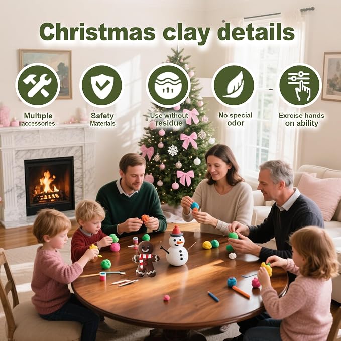 8Pack Christmas Gingerbread Man Crafts Kit - Air Dry Clay Gingerbread Man Crafts for Kids,Modeling Clay DIY Kit for Kids,Great for Birthday Parties,School Winter Party Fun,for Age 3+