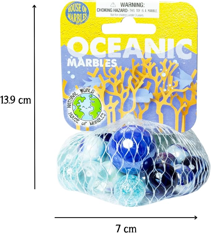 House of Marbles Oceanic Marbles Net Bag - Ocean-Themed Marble Set for Marble Games, Marble Runs, Collecting, Party Bags, Stocking Fillers & Gifts