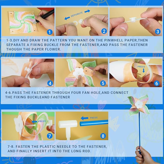 100 Pcs DIY Pinwheels Craft for Kids, Color Your Own White Pinwheel,Bulk Summer Pinwheel Craft Kit,Bulk Pinwheels for Spring Art and Creativity (100)
