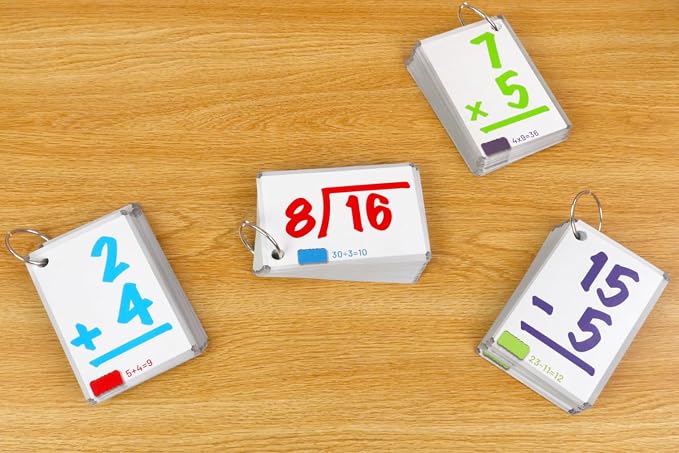 Regal Games Math Flash Cards for Multiplication, Division, Addition and Subtraction - 1st, 2nd, 3rd Grade Math & More - Flash Cards w/ 4 Binder Rings for Kids (224 Cards - 4 Packs)