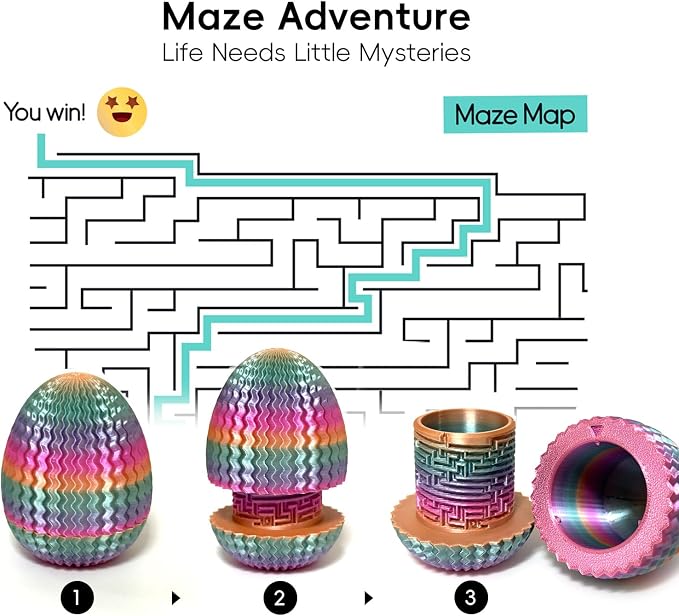 Money Puzzle Box for Cash Gift Card Holder - Reusable Secret Safe with 4 Unique Maze Egg Designs, 3D Printed Brain Teaser Game for Teens Adults, Easter Birthday Christmas Stocking Stuffer (Rainbow)