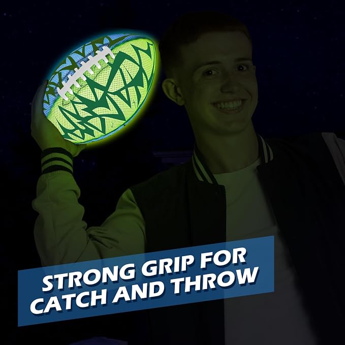 Jasonwell Glow in The Dark Football - Strong Grip Light Up Football Toy Stuff Gift Outdoor Sports Ball for Boys Kids Teen Junior Youth Adult Christmas Birthday Gifts for Ages 6-8 8-12 13+ Year Old