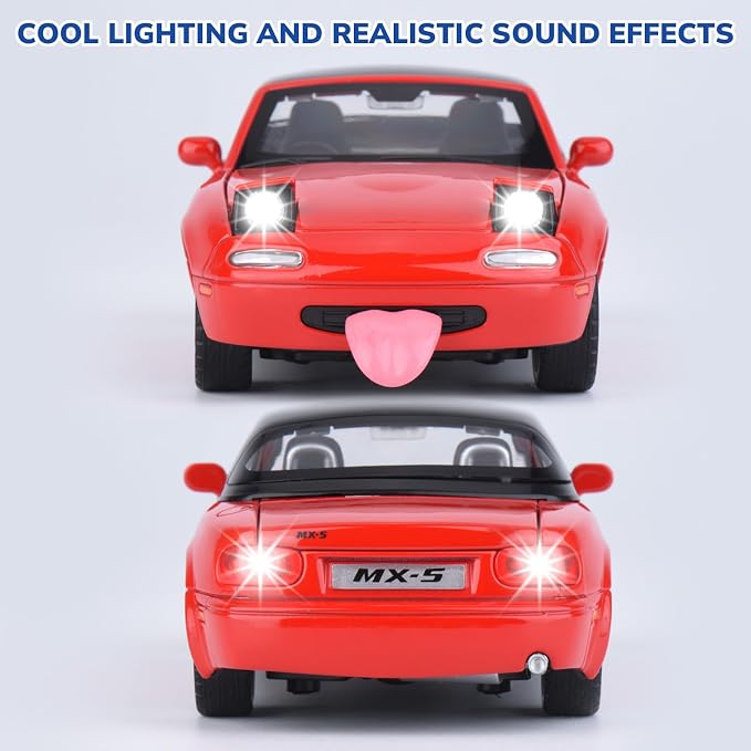 Car Toys for Boys 1 32 Diecast Cars Metal Toy Car,Collectibles Model Car Kits for Adults and Kids,Pull Back Cars with Lights and Sounds,Toy Cars for Boys Age 4-7（Red）