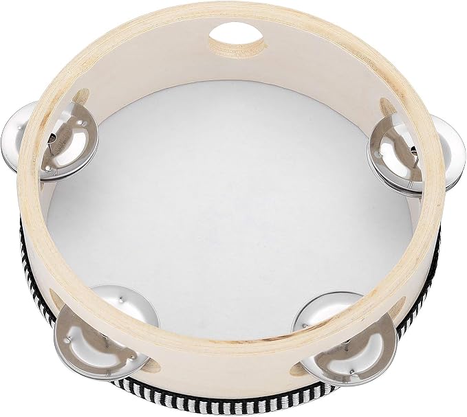 Hand Held Tambourine Drum 6 inch Bell Birch Metal Jingles Percussion Gift Musical Educational Drum Instrument for KTV Party Kids Games (6 inch)